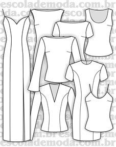 Moldes de regatas, blusas e vestidos tubo